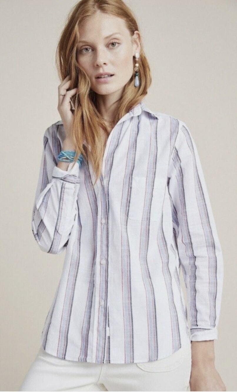 Grayson The Hero Button Front Shirt -Size 02 Cotton Stripe Preppy Spring Capsule